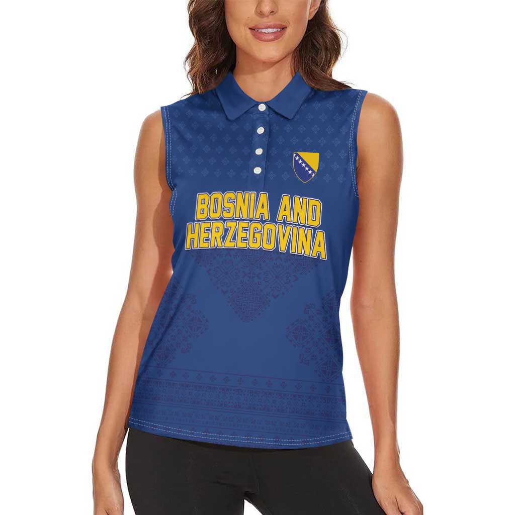 Custom Bosnia and Herzegovina Football 2026 Women Sleeveless Polo Shirt Zmijanje Embroidery Pride