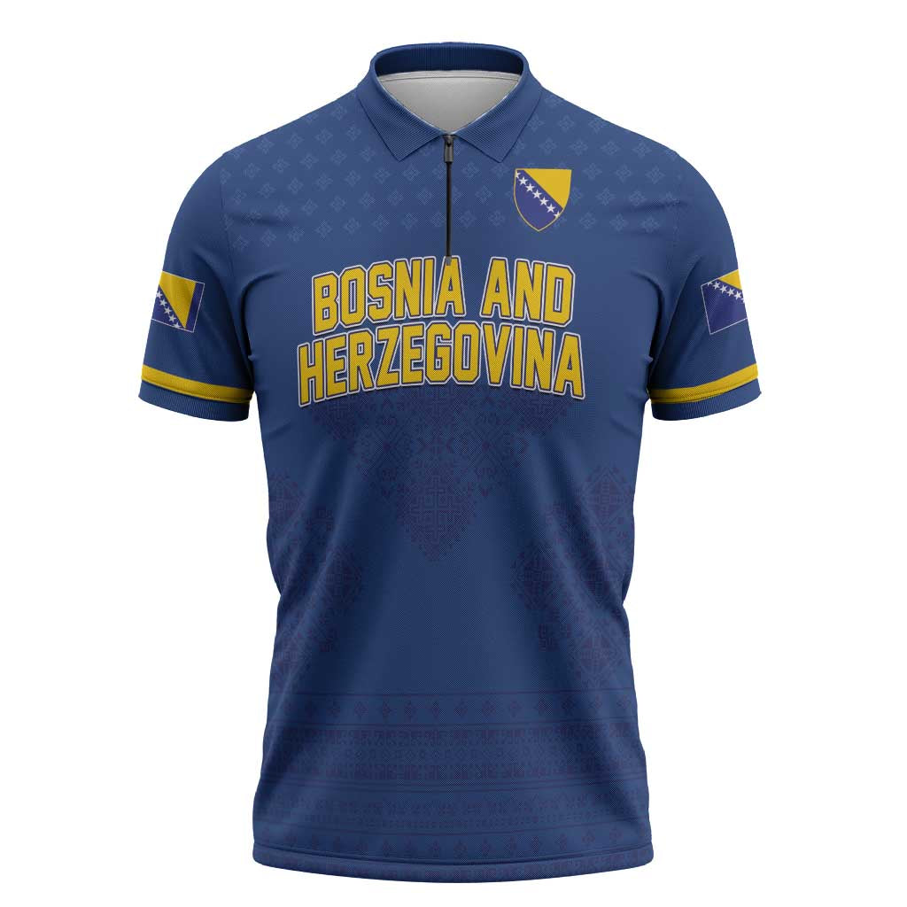 Custom Bosnia and Herzegovina Football 2026 Zipper Polo Shirt Zmijanje Embroidery Pride