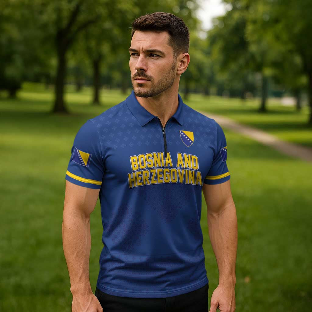 Custom Bosnia and Herzegovina Football 2026 Zipper Polo Shirt Zmijanje Embroidery Pride