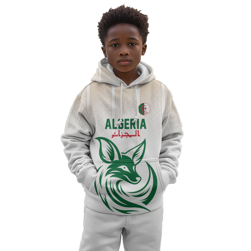 Custom World Football 2026 Algeria Kid Hoodie Les Fennecs Desert Fox Pride