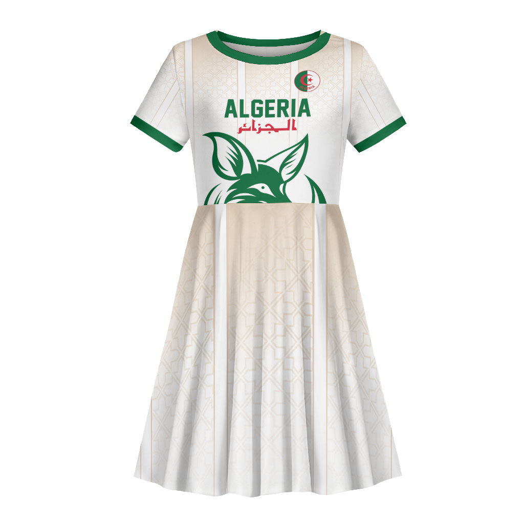 Custom World Football 2026 Algeria Kid Short Sleeve Dress Les Fennecs Desert Fox Pride