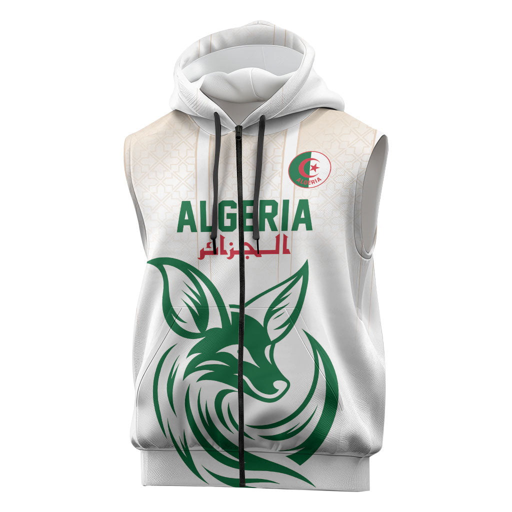 Custom World Football 2026 Algeria Sleeveless Zip Hoodie Les Fennecs Desert Fox Pride