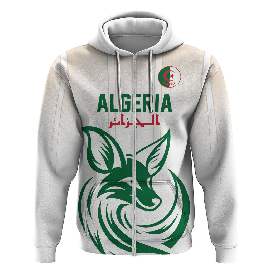 Custom World Football 2026 Algeria Zip Hoodie Les Fennecs Desert Fox Pride