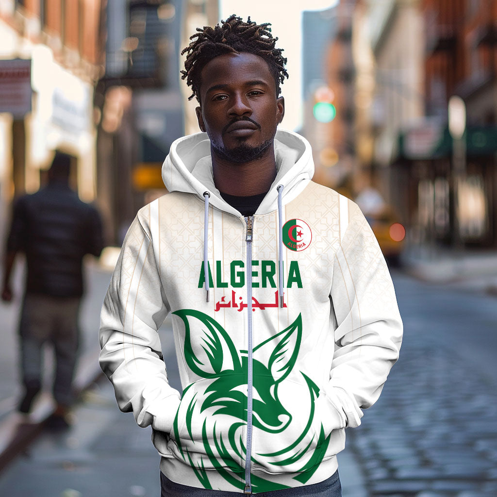 Custom World Football 2026 Algeria Zip Hoodie Les Fennecs Desert Fox Pride