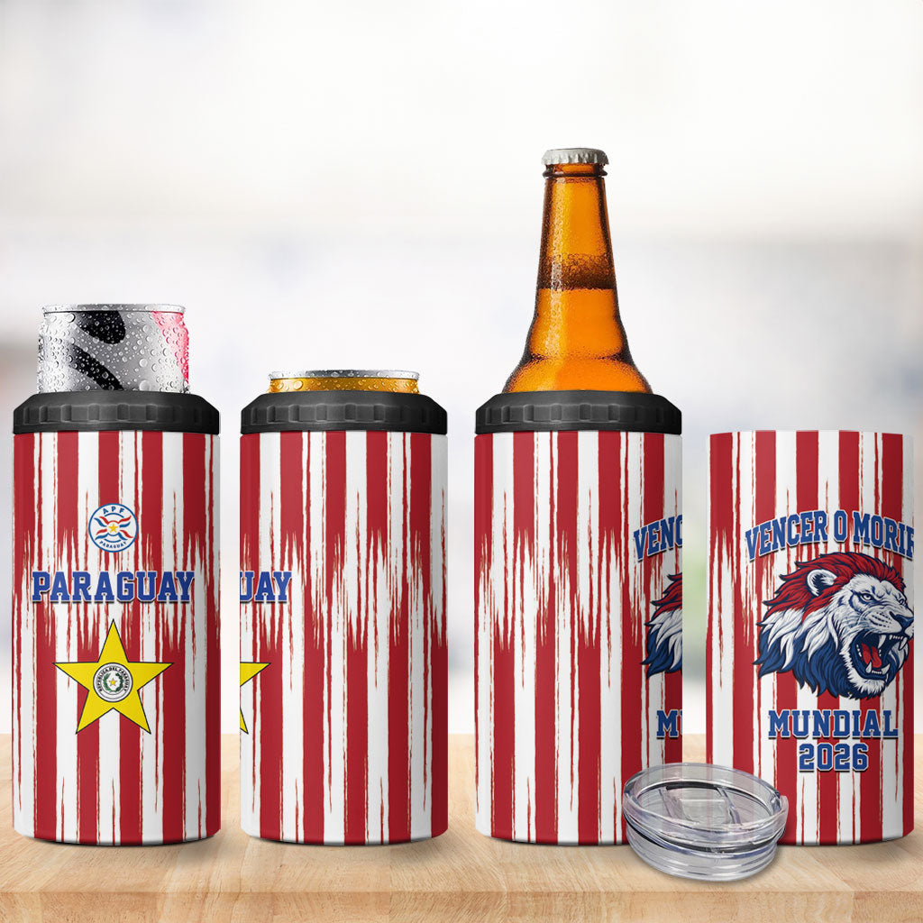 Paraguay Football Mundial 2026 4 in 1 Can Cooler Tumbler Lion Vencer O Morir Supporter