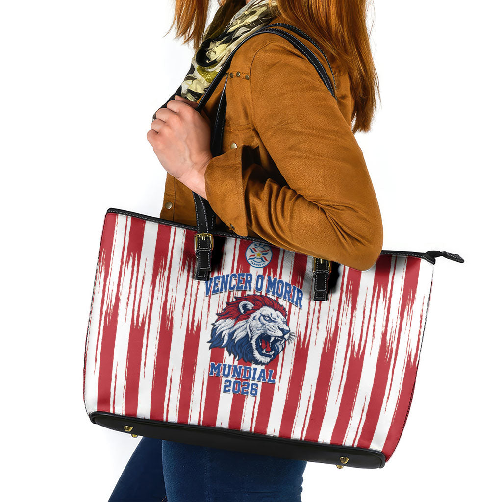 Paraguay Football Mundial 2026 Leather Tote Bag Lion Vencer O Morir Supporter