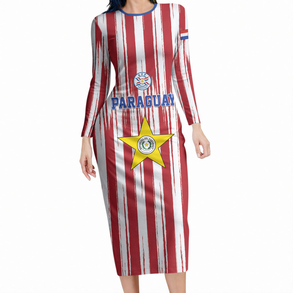 Paraguay Football Mundial 2026 Long Sleeve Bodycon Dress Lion Vencer O Morir Supporter