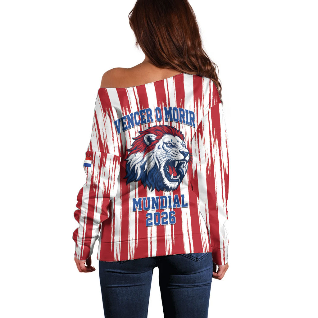 Paraguay Football Mundial 2026 Off Shoulder Sweater Lion Vencer O Morir Supporter