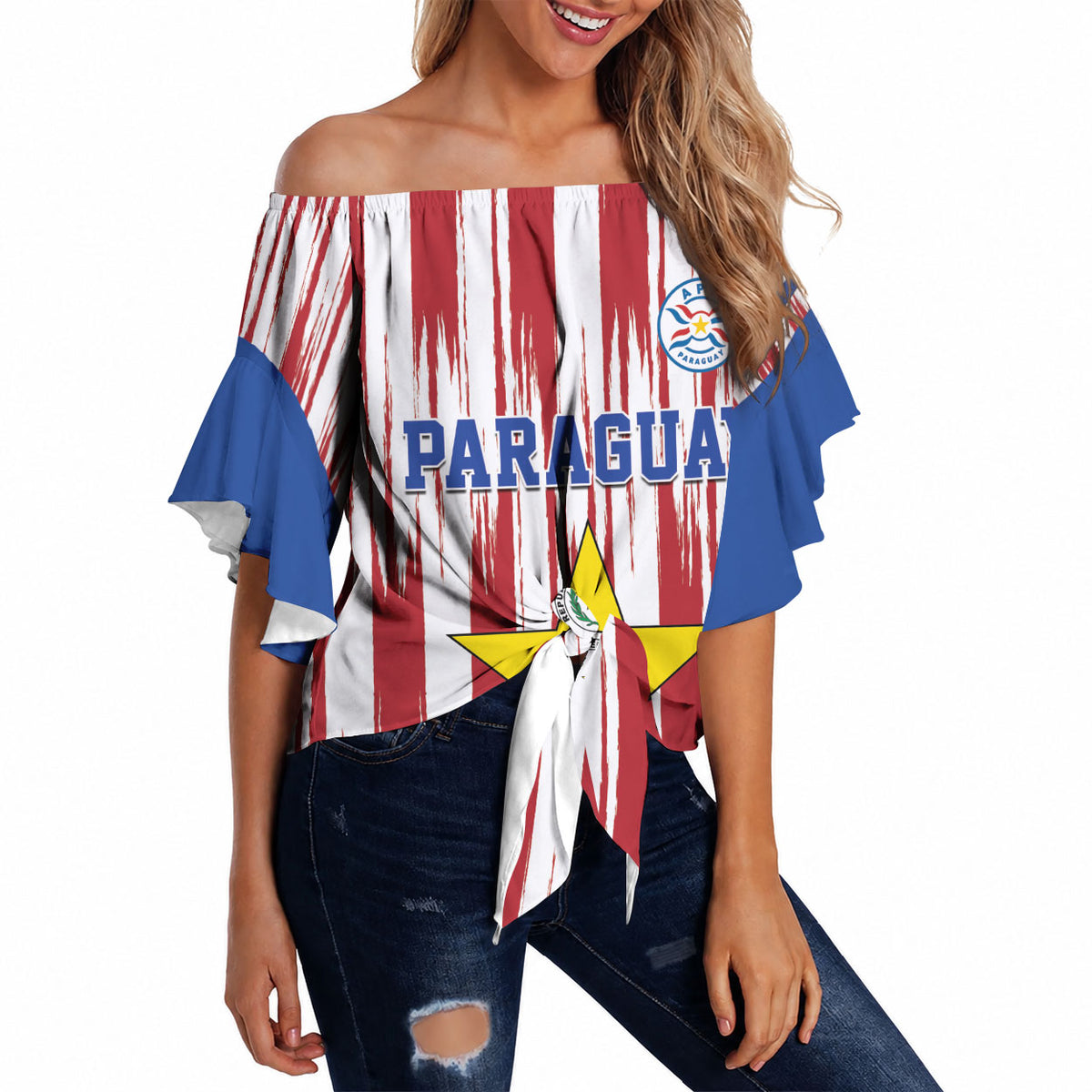 Paraguay Football Mundial 2026 Off Shoulder Wrap Waist Top Lion Vencer O Morir Supporter