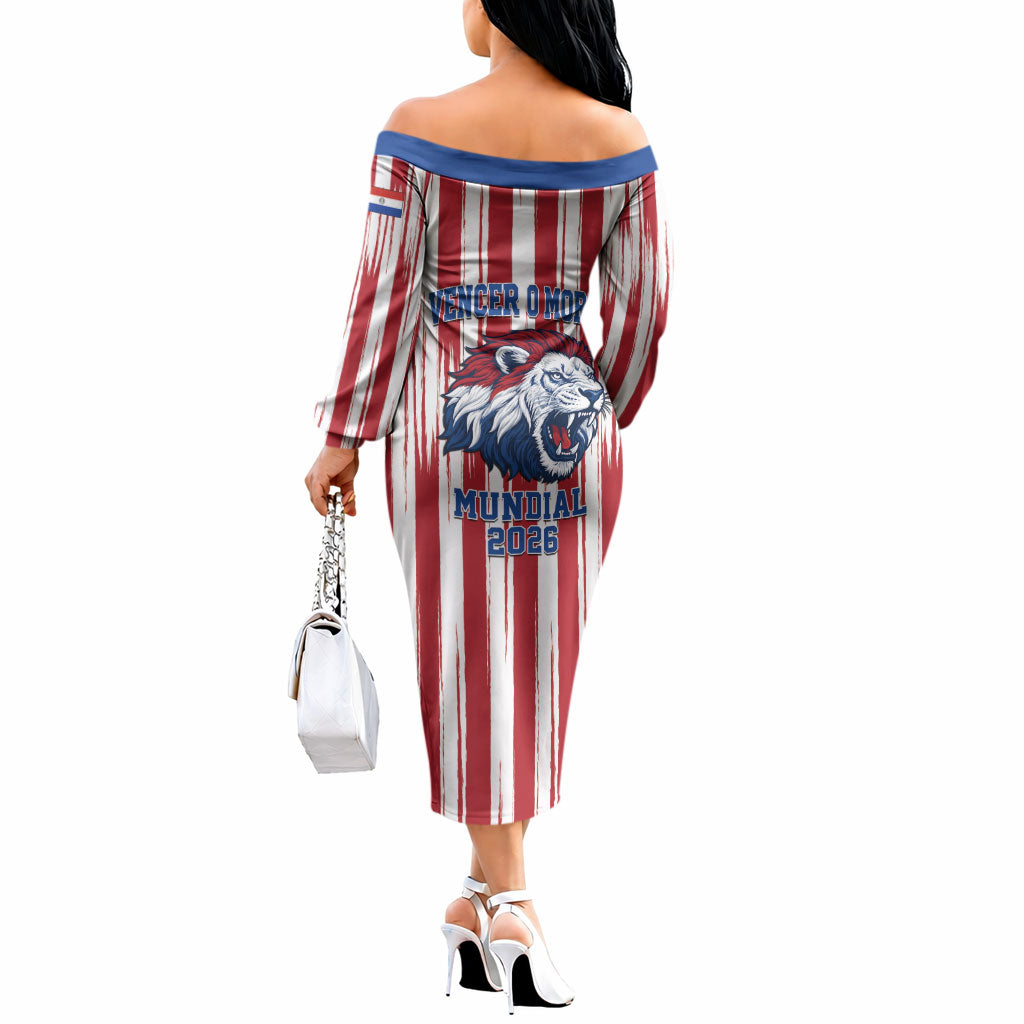 Paraguay Football Mundial 2026 Off The Shoulder Long Sleeve Dress Lion Vencer O Morir Supporter