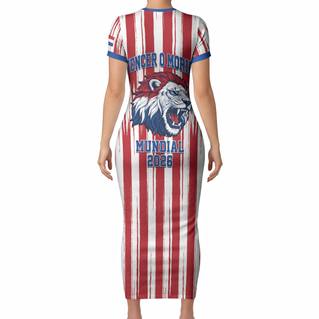 Paraguay Football Mundial 2026 Short Sleeve Bodycon Dress Lion Vencer O Morir Supporter