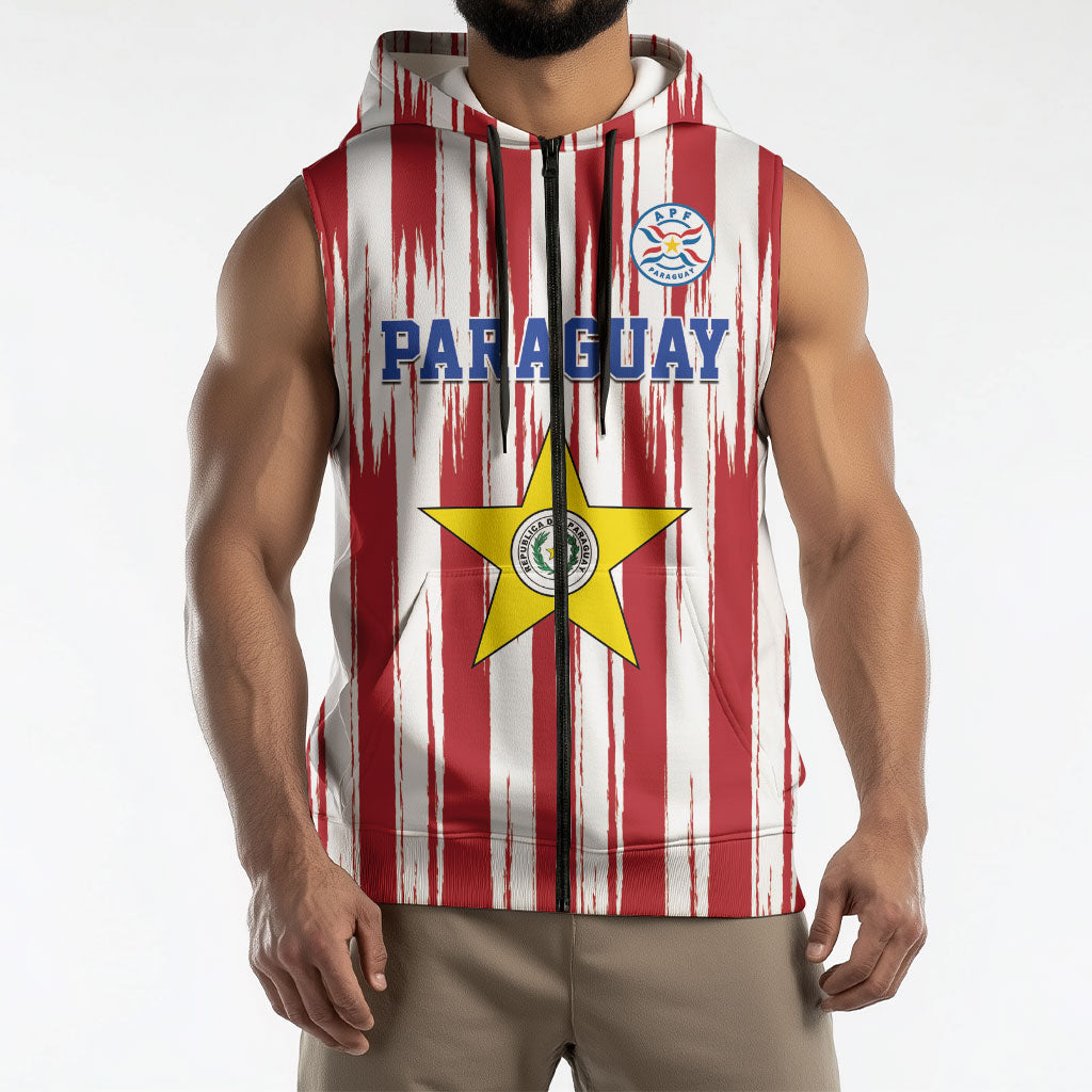 Paraguay Football Mundial 2026 Sleeveless Zip Hoodie Lion Vencer O Morir Supporter