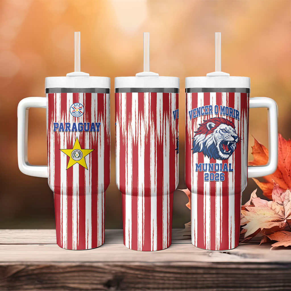 Paraguay Football Mundial 2026 Tumbler With Handle Lion Vencer O Morir Supporter
