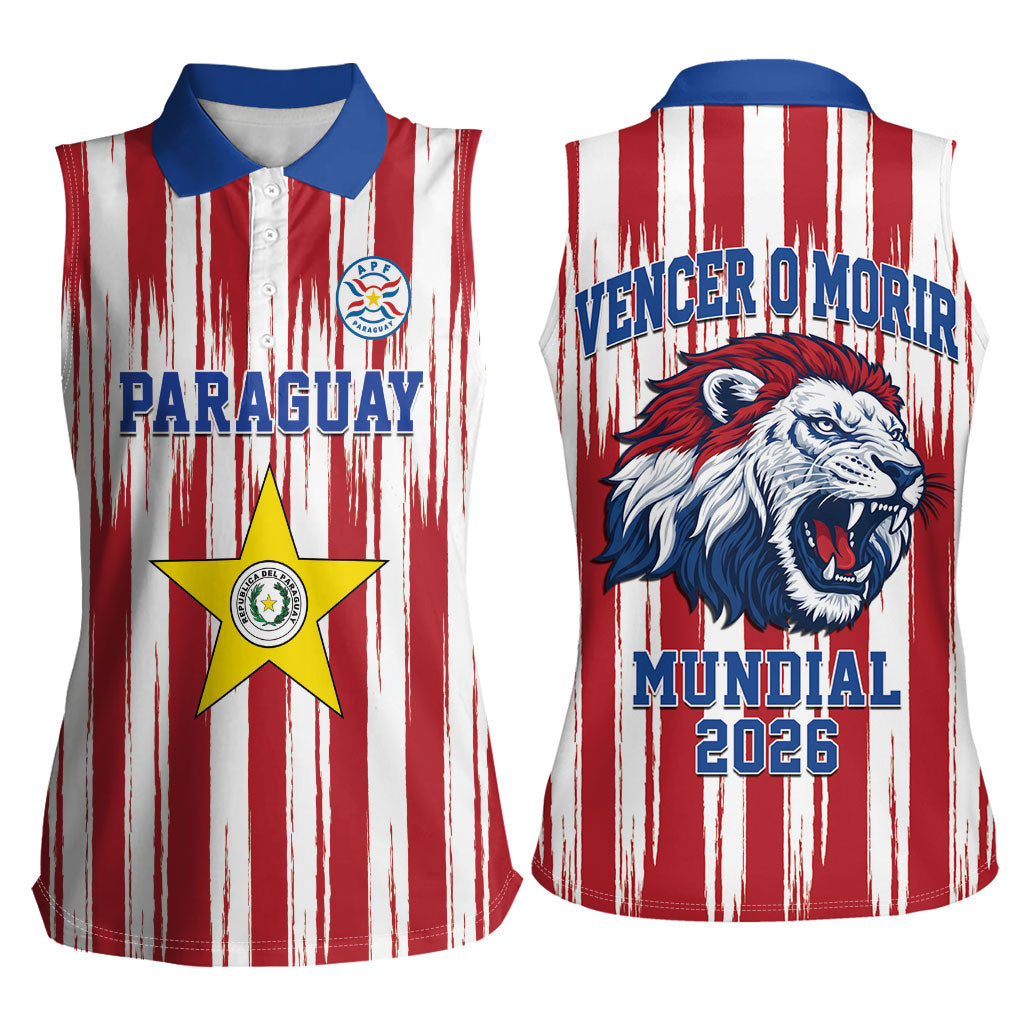 Paraguay Football Mundial 2026 Women Sleeveless Polo Shirt Lion Vencer O Morir Supporter