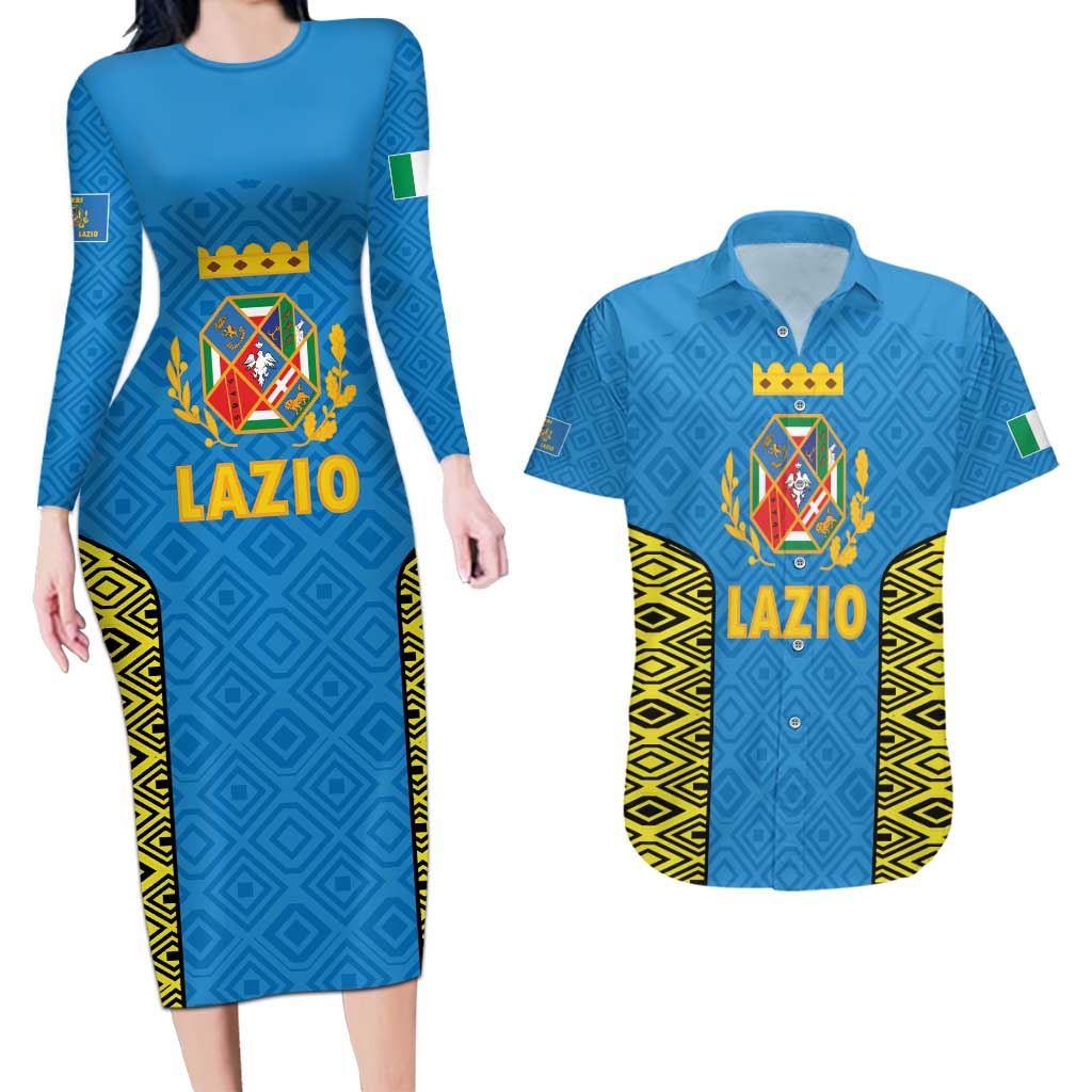 Italy Lazio Couples Matching Long Sleeve Bodycon Dress and Hawaiian Shirt Flag Style LT19