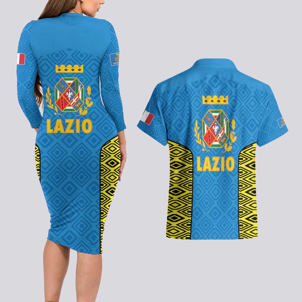 Italy Lazio Couples Matching Long Sleeve Bodycon Dress and Hawaiian Shirt Flag Style LT19