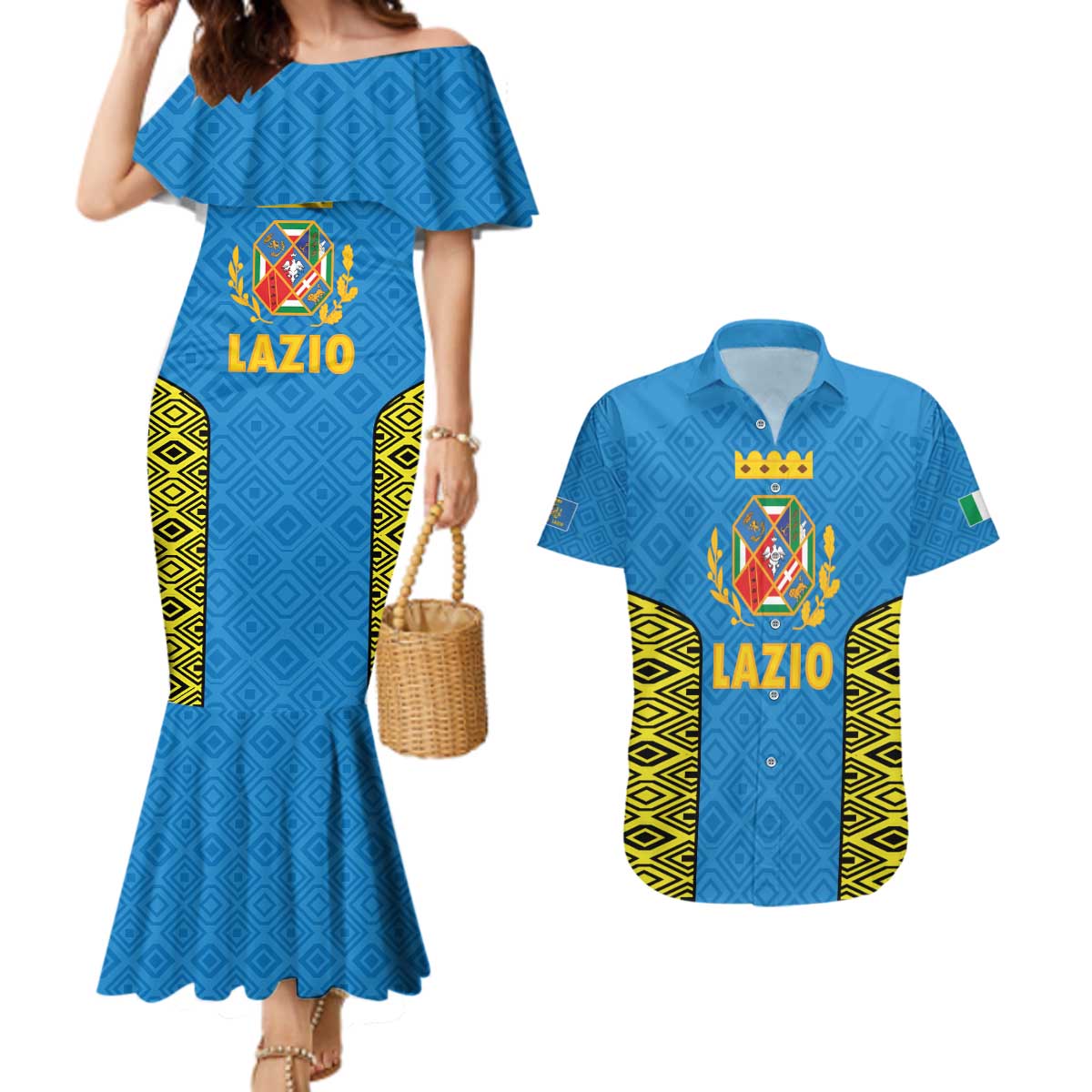 Italy Lazio Couples Matching Mermaid Dress and Hawaiian Shirt Flag Style LT19