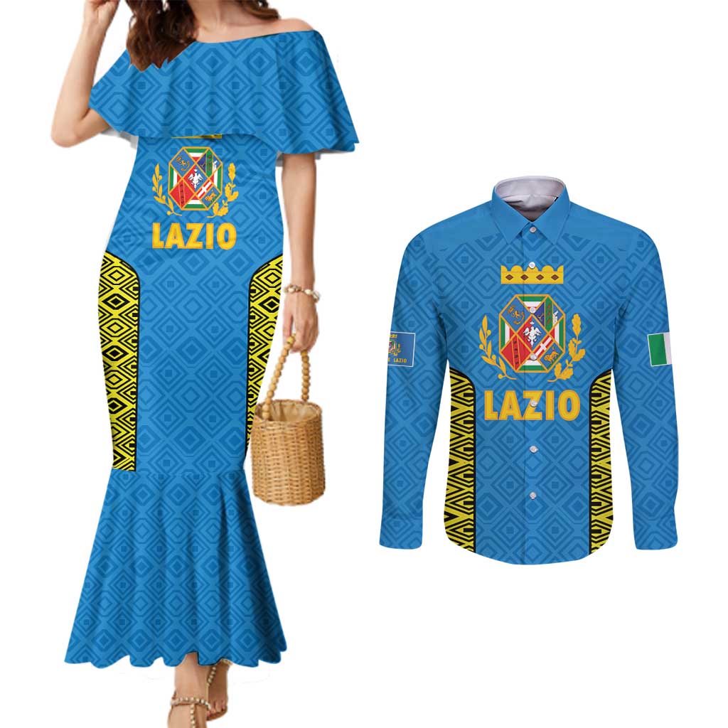 Italy Lazio Couples Matching Mermaid Dress and Long Sleeve Button Shirt Flag Style LT19