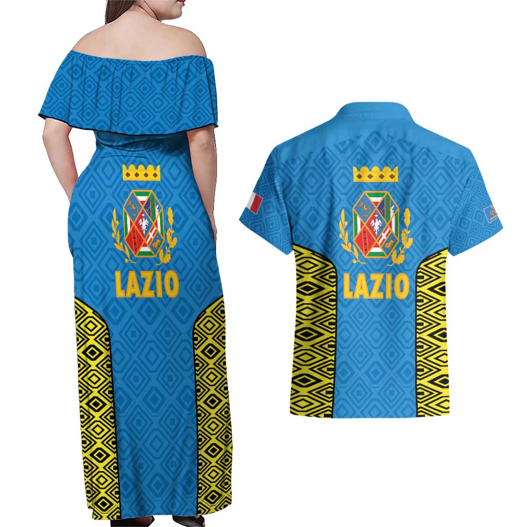 Italy Lazio Couples Matching Off Shoulder Maxi Dress and Hawaiian Shirt Flag Style LT19