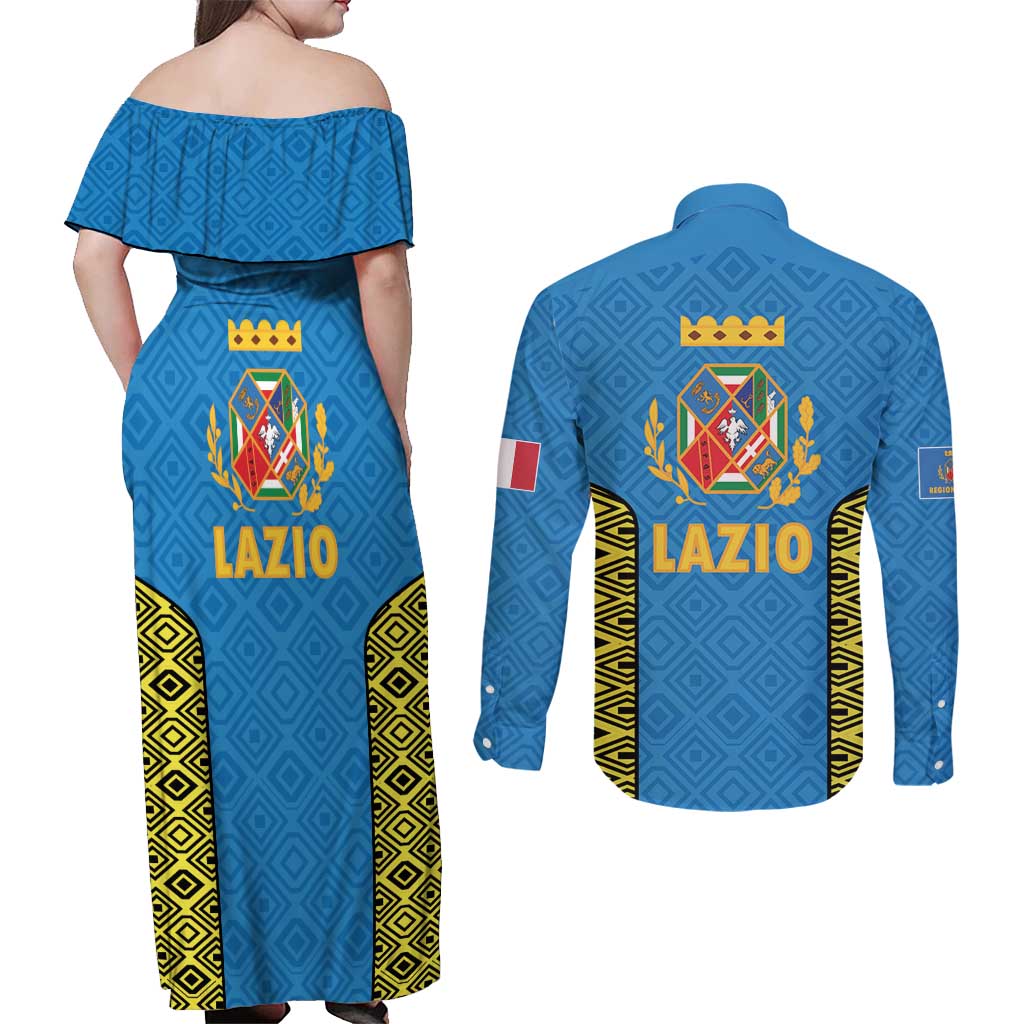 Italy Lazio Couples Matching Off Shoulder Maxi Dress and Long Sleeve Button Shirt Flag Style LT19