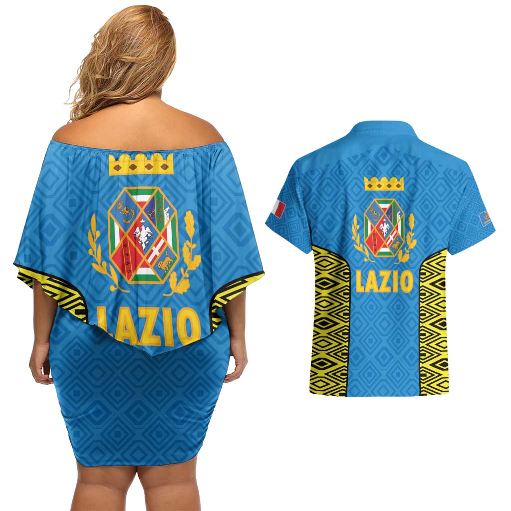 Italy Lazio Couples Matching Off Shoulder Short Dress and Hawaiian Shirt Flag Style LT19