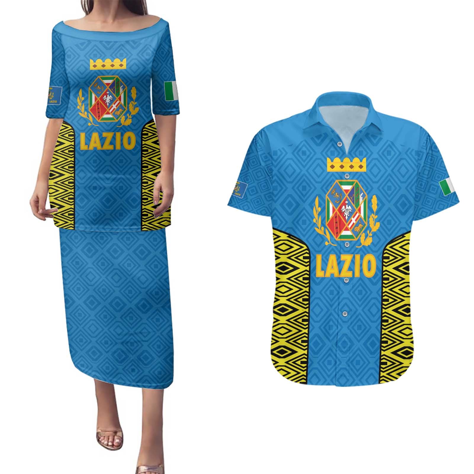 Italy Lazio Couples Matching Puletasi and Hawaiian Shirt Flag Style LT19