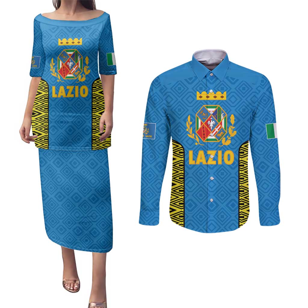 Italy Lazio Couples Matching Puletasi and Long Sleeve Button Shirt Flag Style LT19