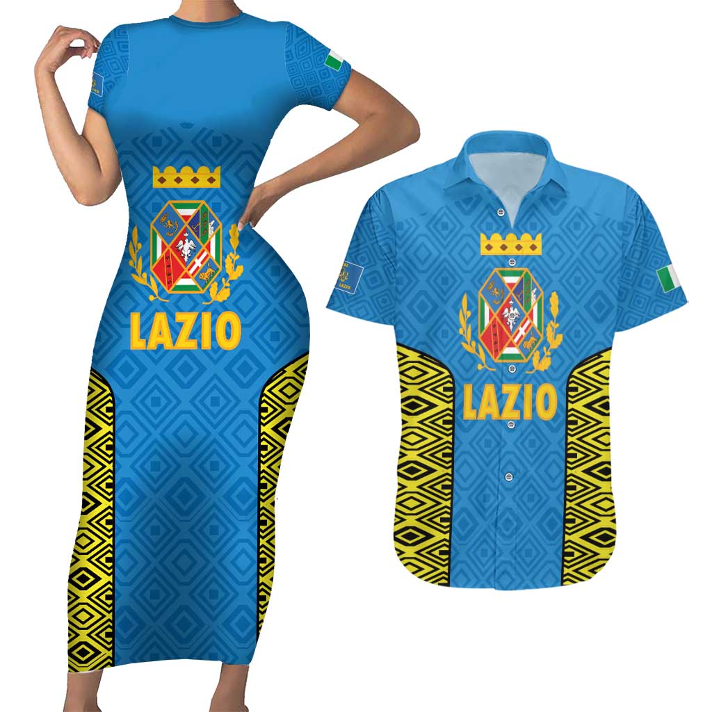 Italy Lazio Couples Matching Short Sleeve Bodycon Dress and Hawaiian Shirt Flag Style LT19