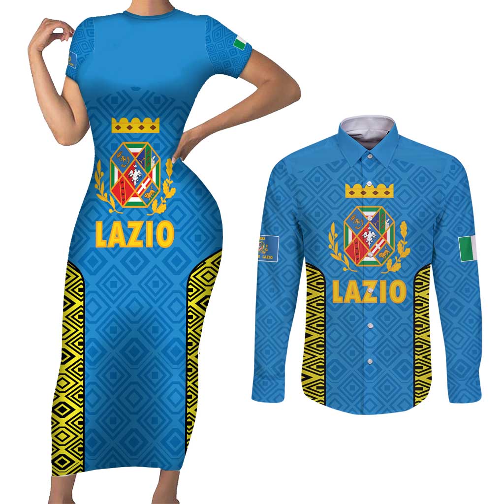 Italy Lazio Couples Matching Short Sleeve Bodycon Dress and Long Sleeve Button Shirt Flag Style LT19