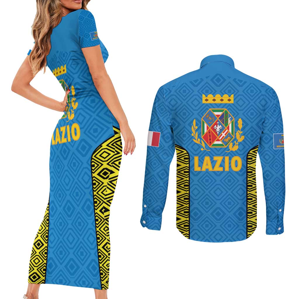 Italy Lazio Couples Matching Short Sleeve Bodycon Dress and Long Sleeve Button Shirt Flag Style LT19