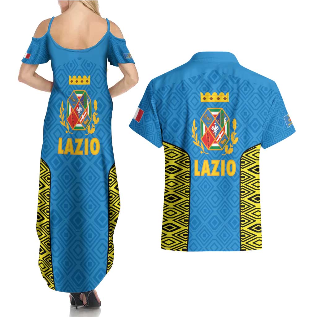 Italy Lazio Couples Matching Summer Maxi Dress and Hawaiian Shirt Flag Style LT19