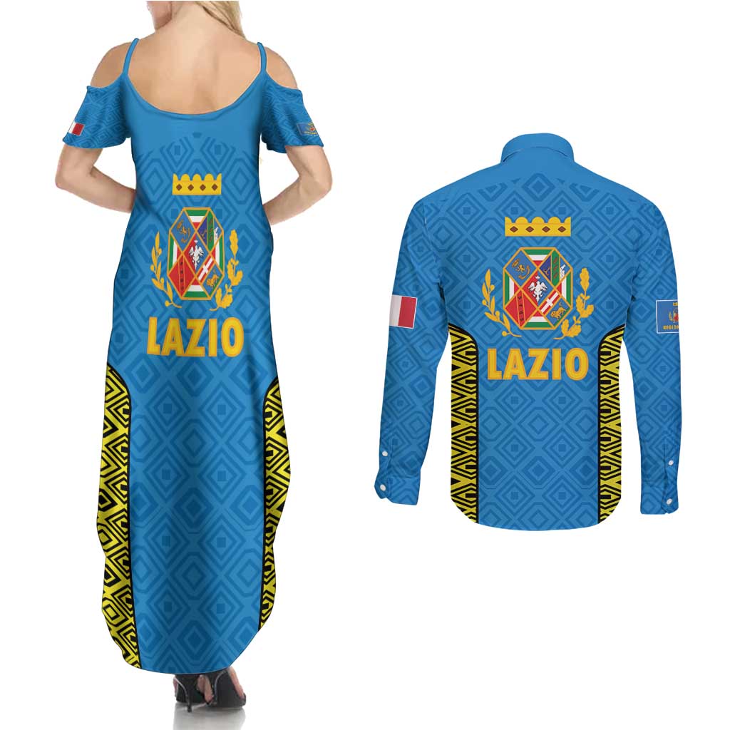 Italy Lazio Couples Matching Summer Maxi Dress and Long Sleeve Button Shirt Flag Style LT19