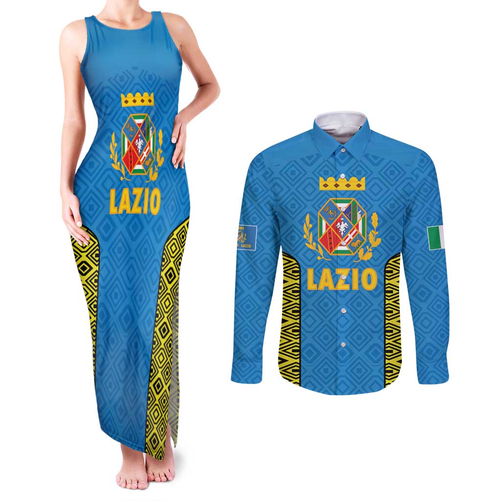 Italy Lazio Couples Matching Tank Maxi Dress and Long Sleeve Button Shirt Flag Style LT19