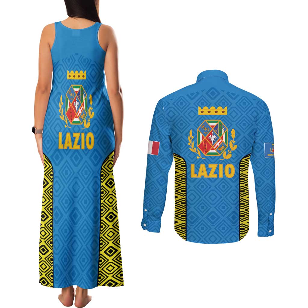 Italy Lazio Couples Matching Tank Maxi Dress and Long Sleeve Button Shirt Flag Style LT19
