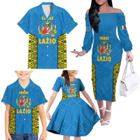 Italy Lazio Family Matching Off The Shoulder Long Sleeve Dress and Hawaiian Shirt Flag Style LT19