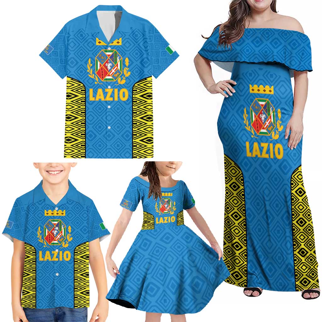 Italy Lazio Family Matching Off Shoulder Maxi Dress and Hawaiian Shirt Flag Style LT19
