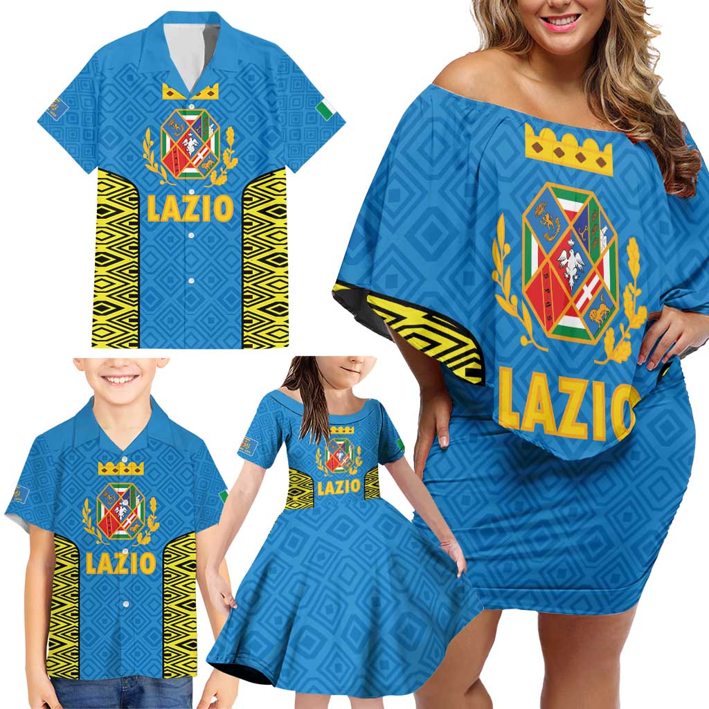 Italy Lazio Family Matching Off Shoulder Short Dress and Hawaiian Shirt Flag Style LT19