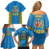 Italy Lazio Family Matching Off Shoulder Short Dress and Hawaiian Shirt Flag Style LT19