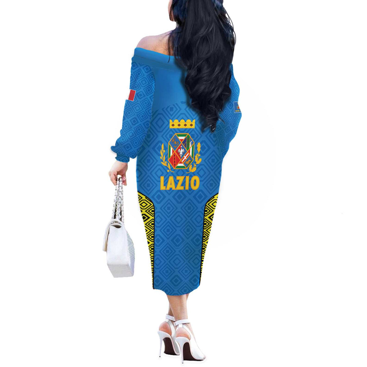 Italy Lazio Off The Shoulder Long Sleeve Dress Flag Style LT19