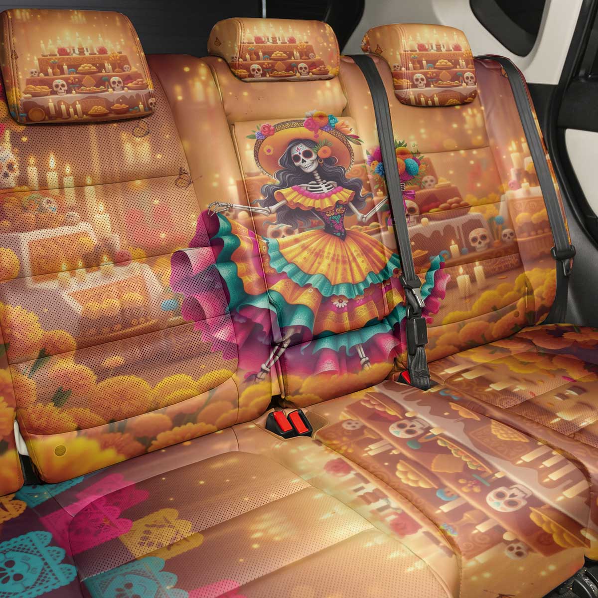Mexico Day Of The Dead Back Car Seat Cover Día de los Muertos Catrina - Wonder Print Shop