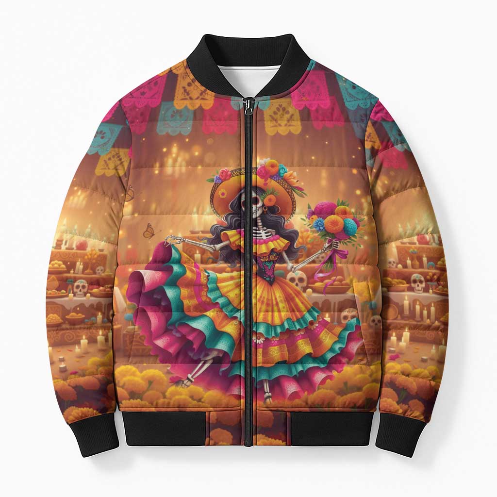 Mexico Day Of The Dead Bomber Puffer Jacket Día de los Muertos Catrina - Wonder Print Shop