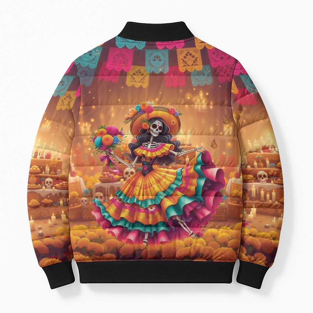 Mexico Day Of The Dead Bomber Puffer Jacket Día de los Muertos Catrina - Wonder Print Shop