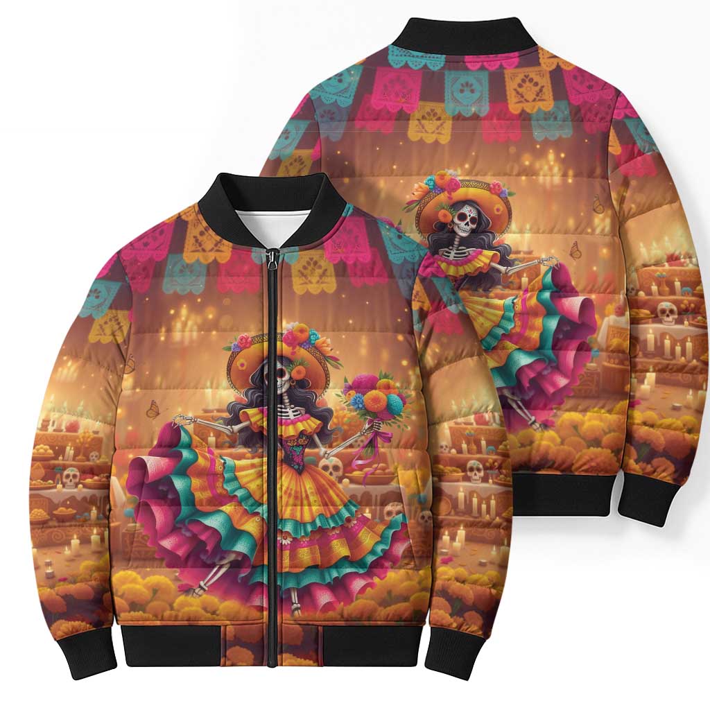 Mexico Day Of The Dead Bomber Puffer Jacket Día de los Muertos Catrina - Wonder Print Shop