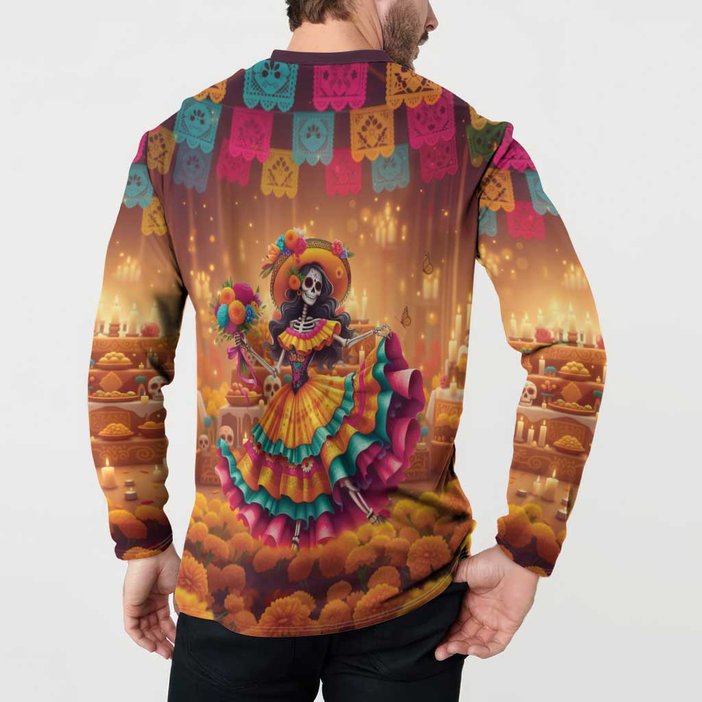 Mexico Day Of The Dead Button Sweatshirt Día de los Muertos Catrina - Wonder Print Shop