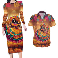 Mexico Day Of The Dead Couples Matching Long Sleeve Bodycon Dress and Hawaiian Shirt Día de los Muertos Catrina - Wonder Print Shop