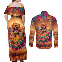 Mexico Day Of The Dead Couples Matching Off Shoulder Maxi Dress and Long Sleeve Button Shirt Día de los Muertos Catrina - Wonder Print Shop