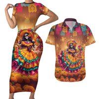 Mexico Day Of The Dead Couples Matching Short Sleeve Bodycon Dress and Hawaiian Shirt Día de los Muertos Catrina - Wonder Print Shop