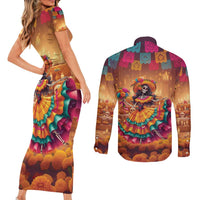 Mexico Day Of The Dead Couples Matching Short Sleeve Bodycon Dress and Long Sleeve Button Shirt Día de los Muertos Catrina - Wonder Print Shop