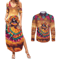 Mexico Day Of The Dead Couples Matching Summer Maxi Dress and Long Sleeve Button Shirt Día de los Muertos Catrina - Wonder Print Shop