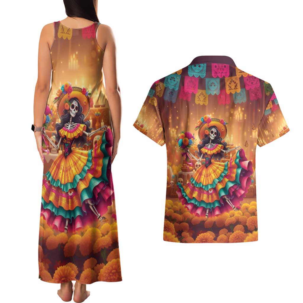 Mexico Day Of The Dead Couples Matching Tank Maxi Dress and Hawaiian Shirt Día de los Muertos Catrina - Wonder Print Shop